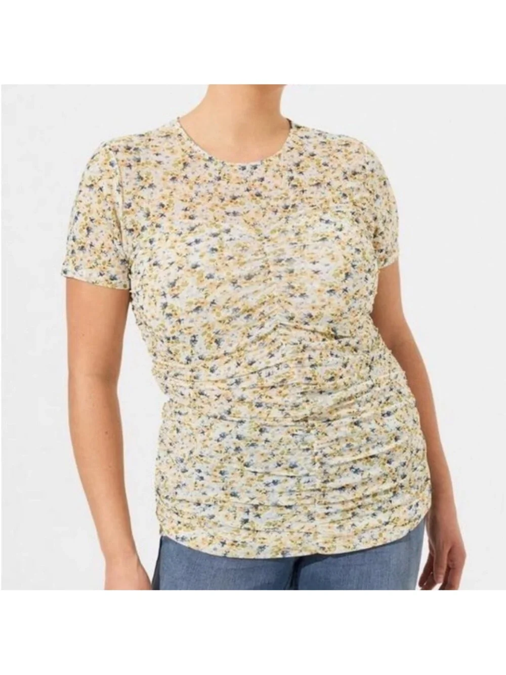 Torrid ditsy floral Stretch Mesh Crew Neck Ruched Top